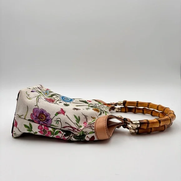 Gucci White Flora Floral Canvas Bamboo
Top Handle Mini Tote Bag - Picture 3 of 12